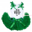 St Patrick's Day White Baby Pettitop Kelly Green Ruffles & Bows & Zebra Clover Print & Kelly Green Newborn Pettiskirt NN251